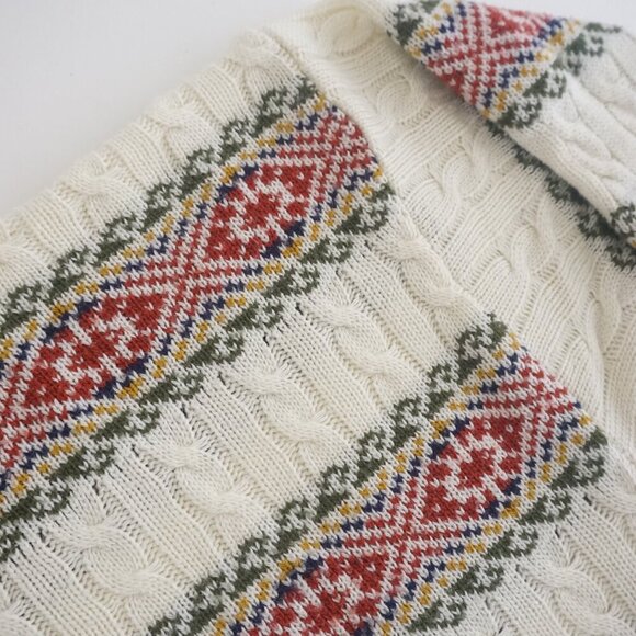 Vintage '90S Capecod Cream 3D Eclectic Grandpa Cable Knit Crewneck Sweater XL - Picture 9 of 10